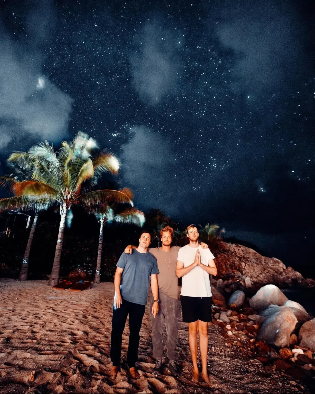 Sam Branson and friends under the stars on Necker Island
