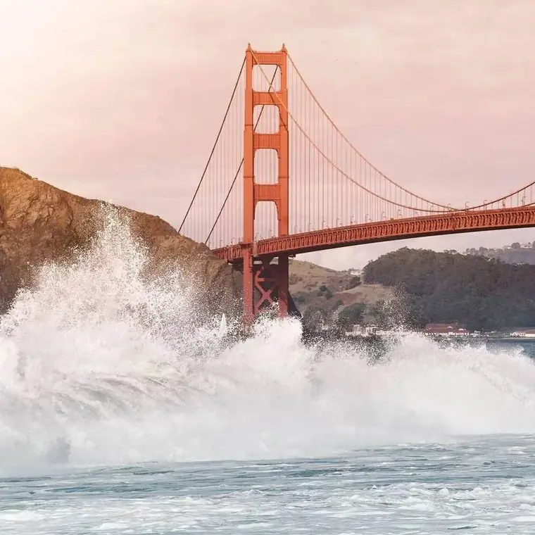 A wave breaking under the Golden Gate Bridge